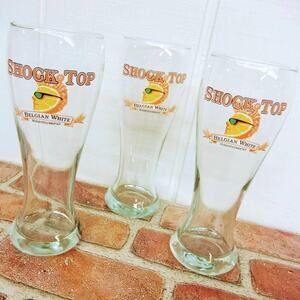 Shocktop Tall Pilsner Beer Glasses Curvy Set of 3 16oz Bar Belgian White Beer